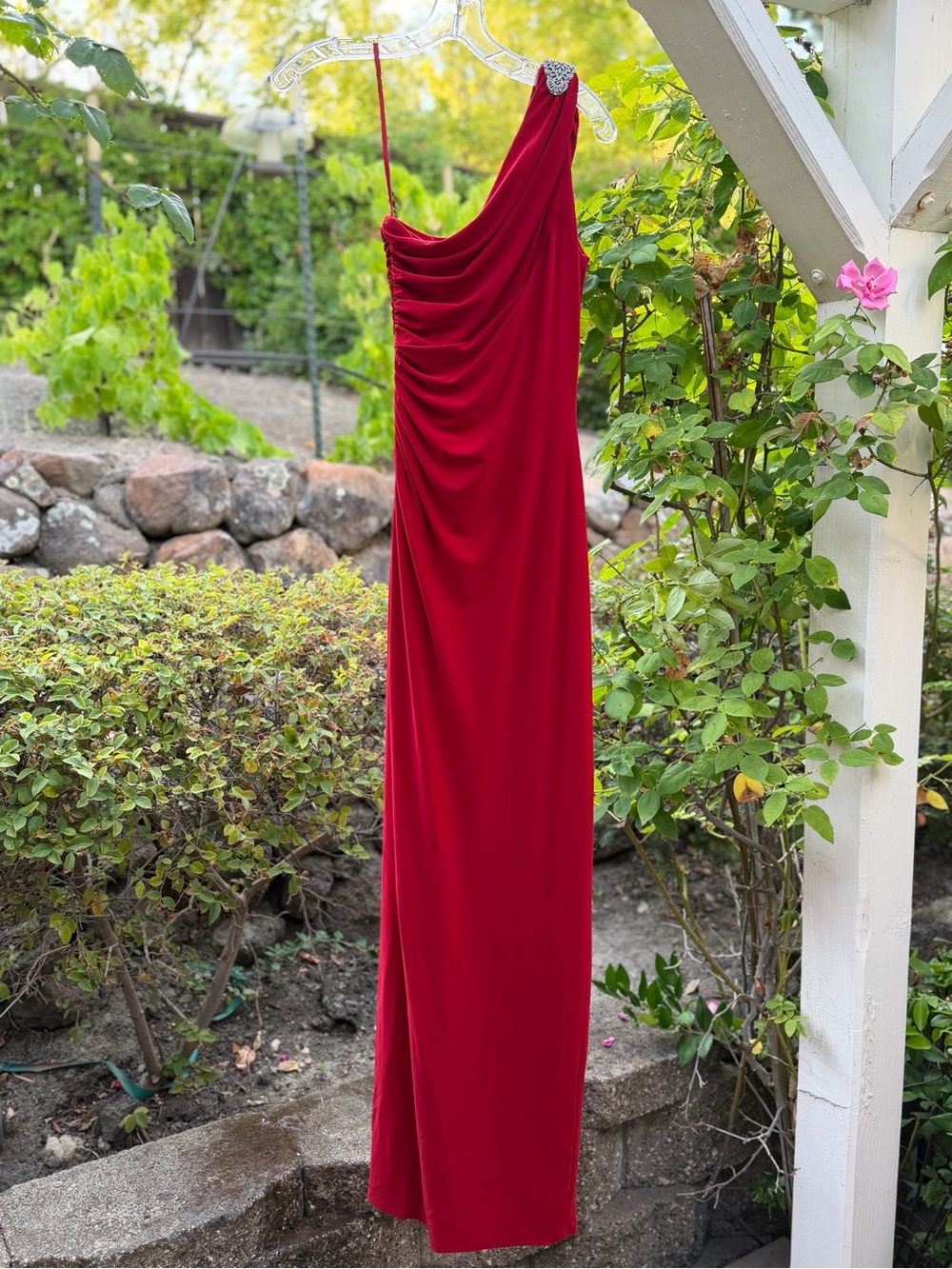 Ralph Lauren One-Shoulder Crimson Red Evening Gown